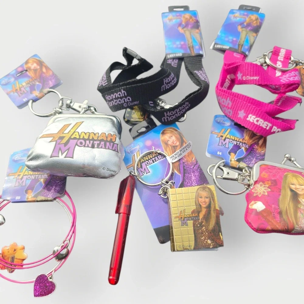 Hannah Montana LOT 2‎ Lanyards And 2 Coin Purses Pen Paper Bracelets Pink Purple